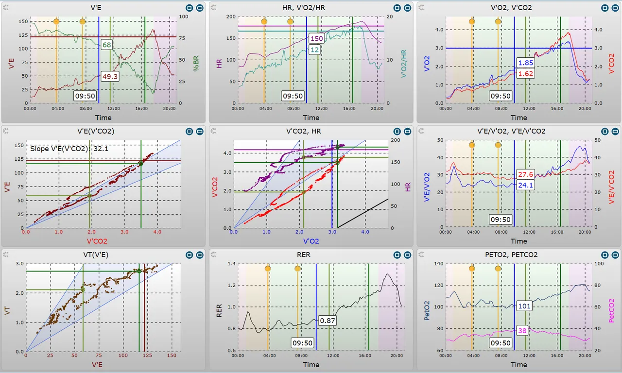 MetaSoft® Studio, Wasserman nine-panel plot with V̇E/V̇CO₂ slope